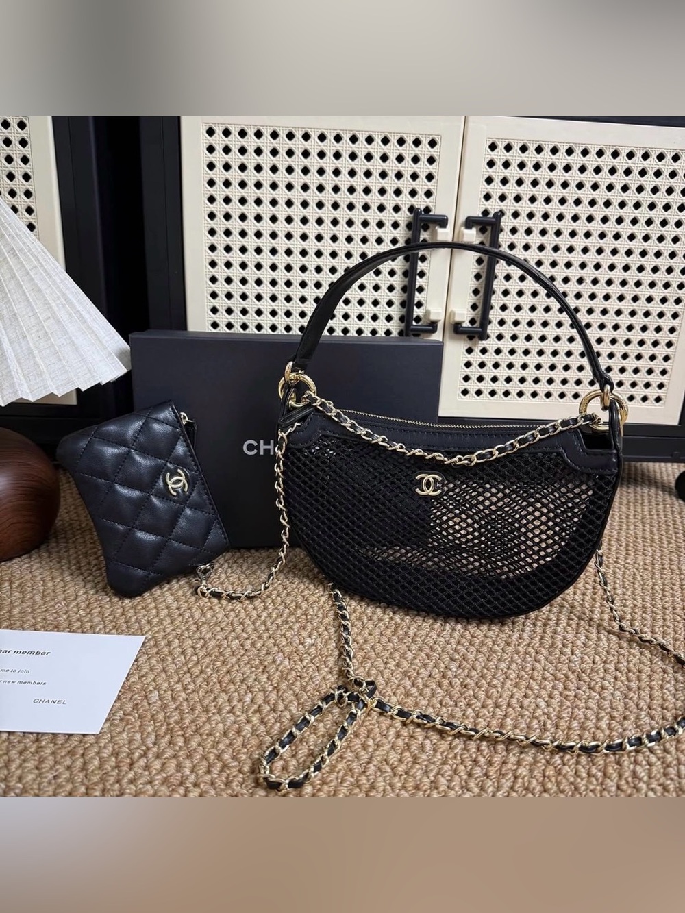 GWP CHANEL Black Mesh Shoulder Bag with Quilted Coin Pouch